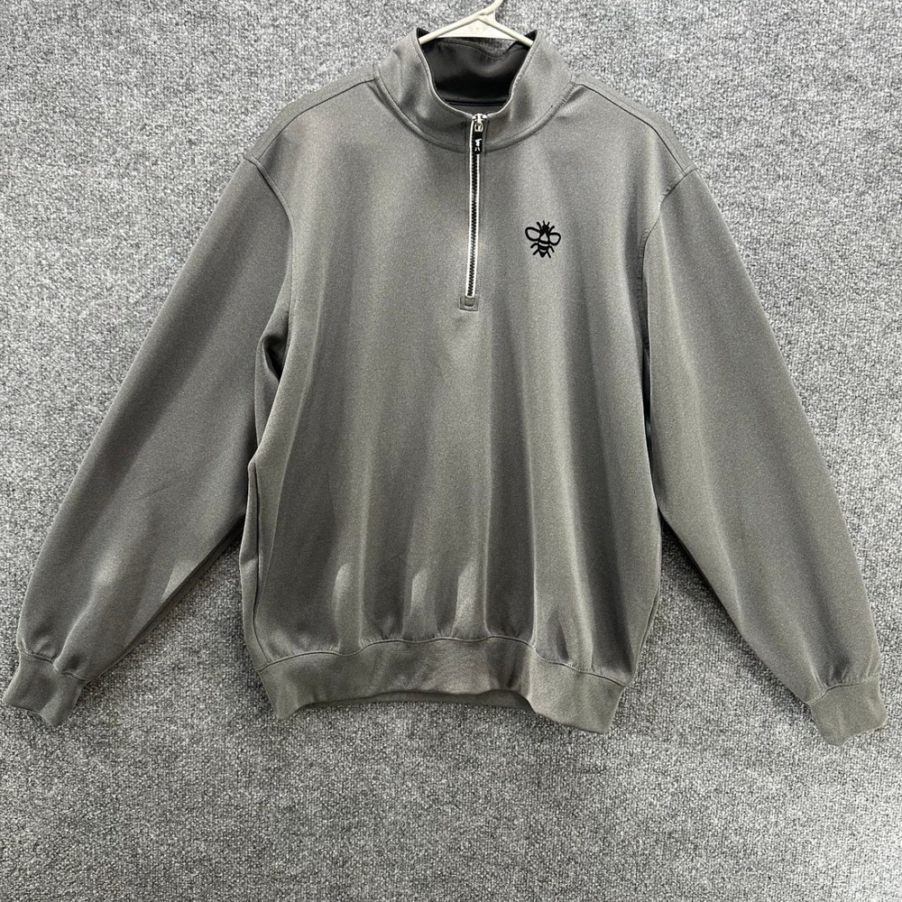 Fairway & Greene Mens Gray F&G Tech Quarter Zip Bee Logo Pullover Sweater Size L